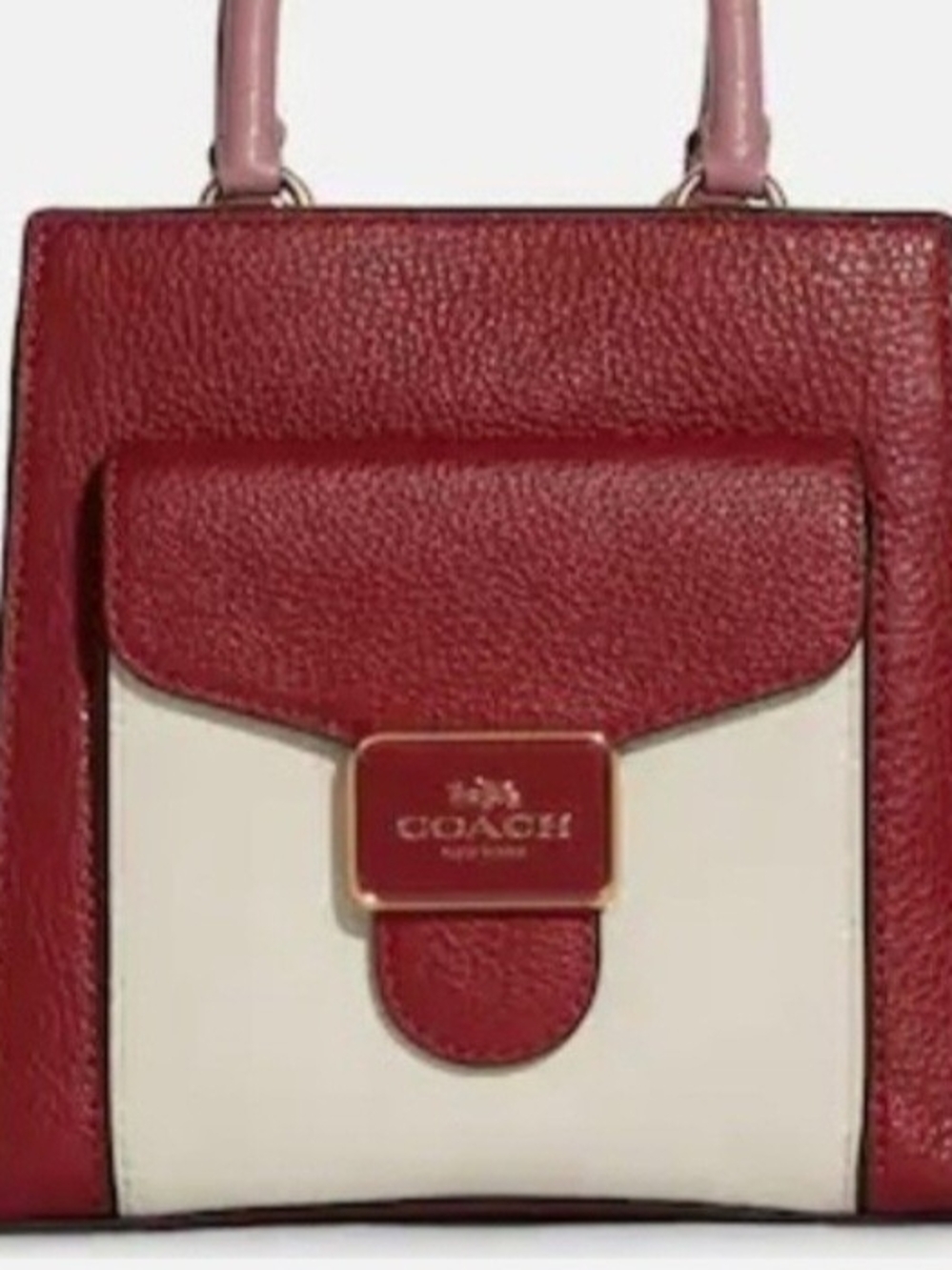 Coach Red and Cream Leather Top-Handle Satchel